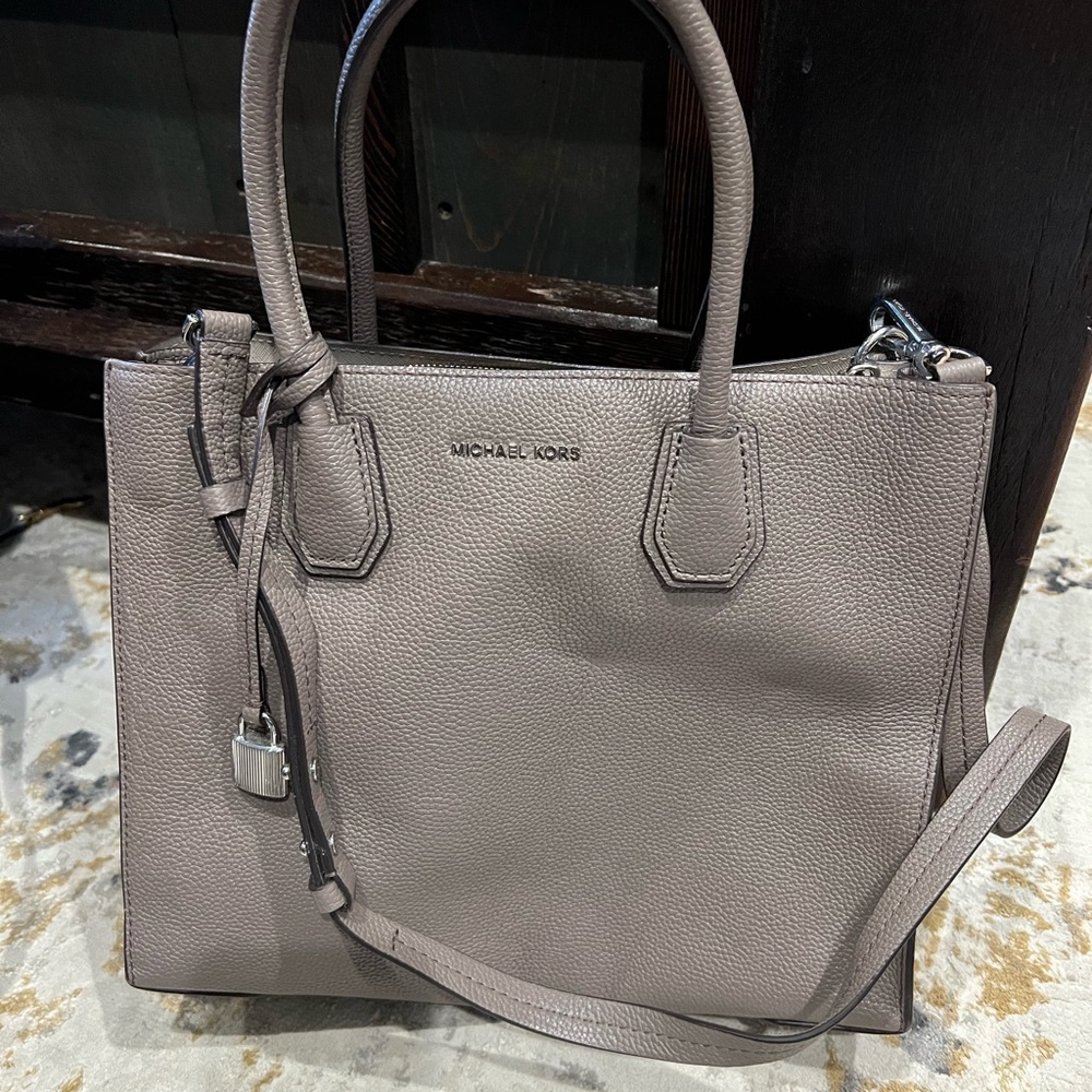 Michael Kors Gray Satchel with Structured Leather and Detachable Strap
